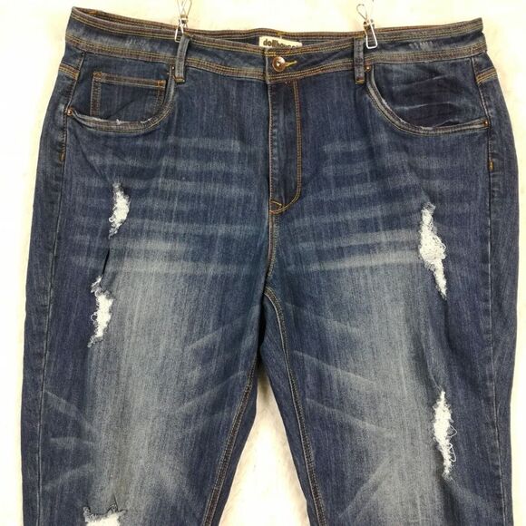 Dollhouse Womens Jeans Cropped Denim Blue Destroyed Distressed Whiskered Plus 24 - Picture 3 of 11